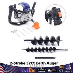 2-Stroke 52CC Earth Auger Ground Hole Digger Post Digger Machine +2 Drill Bits