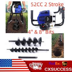 52CC 2 Stroke Post Hole Digger Ground Auger Digging Driller Borer +4 & 8 Bits