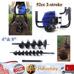 52CC Gas Powered Earth Auger Post Hole Digger Borer Fence Ground +2 Drill Bit US