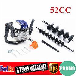52CC Gas Powered Earth Auger Post Hole Digger Borer Fence Ground +2 Drill Bits