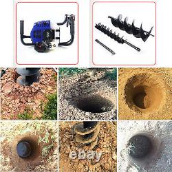 52CC Gas Powered Earth Auger Post Hole Digger Borer Fence Ground with2 Drill Bits