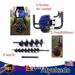 52CC Gas Powered Ground Earth Auger Post Hole Digger Borer Fence with 2 Drill Bits