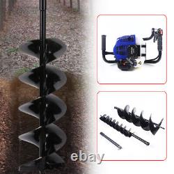 Engine Post Hole Digger Gas Powered Earth Auger Fence Ground Drill+2 Drill Bits