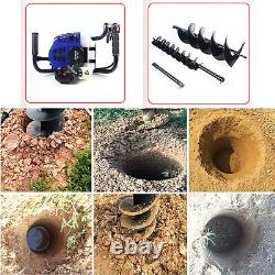 Gas Powered Post Hole Digger with 4 8Auger Bits Power Engine Motor 52CC 2-stroke