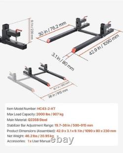 Heavy-Duty 2000 lbs Clamp-On Pallet Forks for Tractors & Skid Steers 43-Inch