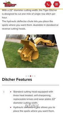 NOS Tiger Boom Ditcher Ditch Digging Head 22 Cut Excavator Skid Steer Tractor