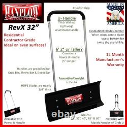 Snow Pusher 32 Inch HDPE Blade Aluminum U-Handle Heavy Duty Snow Removal
